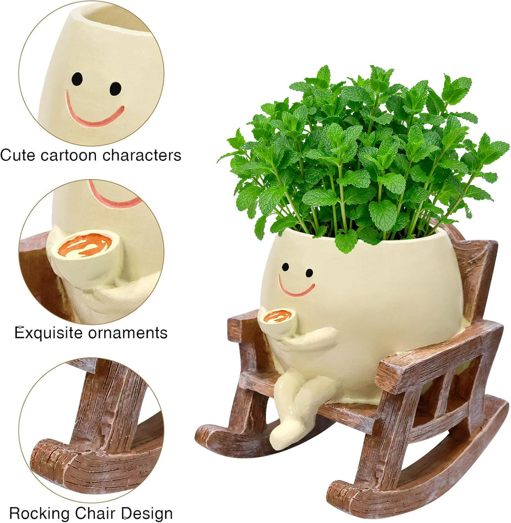 Smiley Face Planter Pot,Cute Plant Pots for Indoor Outdoor with Drainage Hole,Unique Funny Flower Pot for