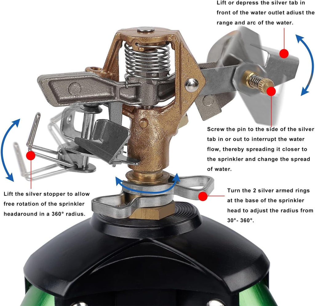 Biswing Impact Sprinkler Head on Tripod Base, Heavy Duty Lawn Sprinklers, 360 Degree Large Area Irrigation, Metal