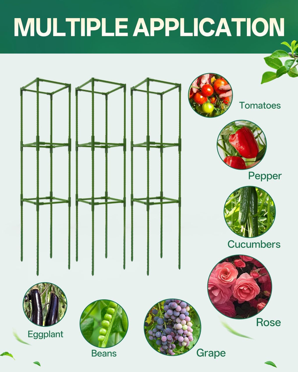 3 Pack Tomato Cage, Up to 47 Inch Adjustable Square Tomato Cages for Pots | Garden Trellis, Plant Trellis for Raised
