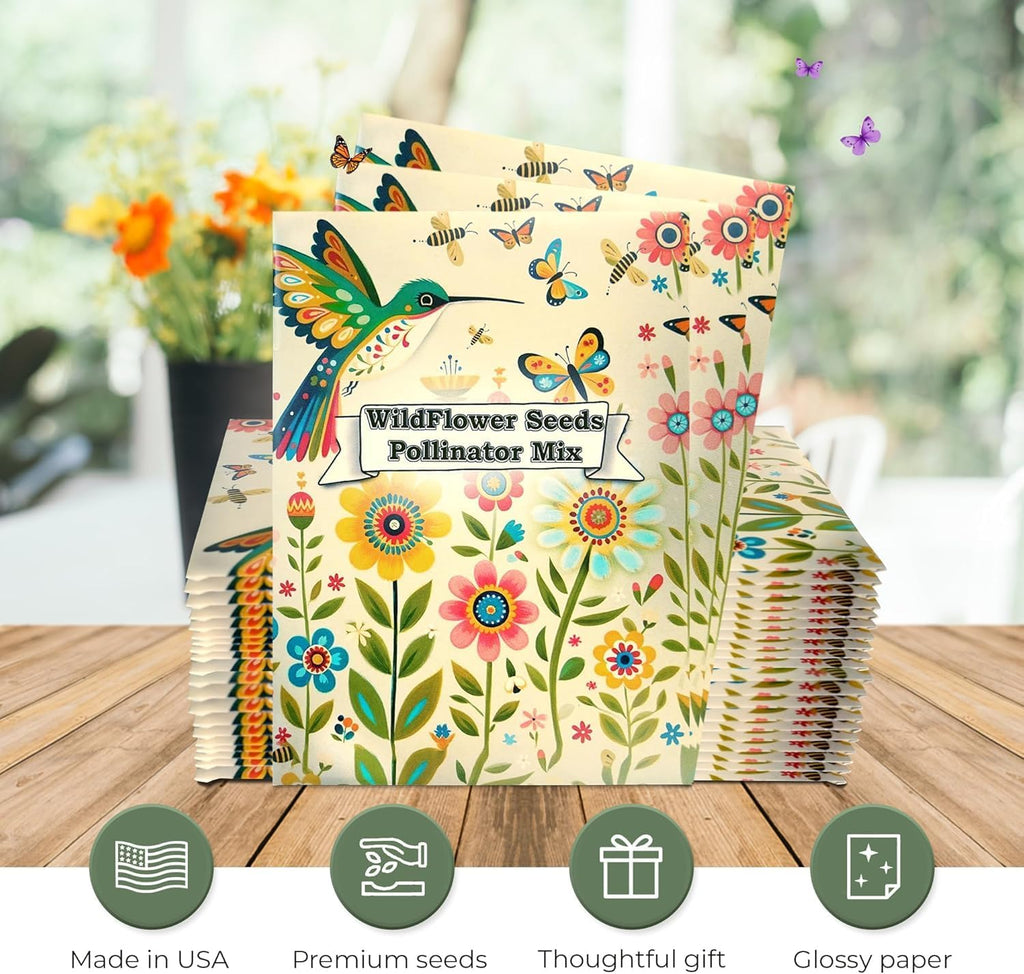25 Wildflower Seed Packets - Pollinator Seed Mix for Guests - Thank You Gifts Party Favors - Gifts Wild Flower Throw