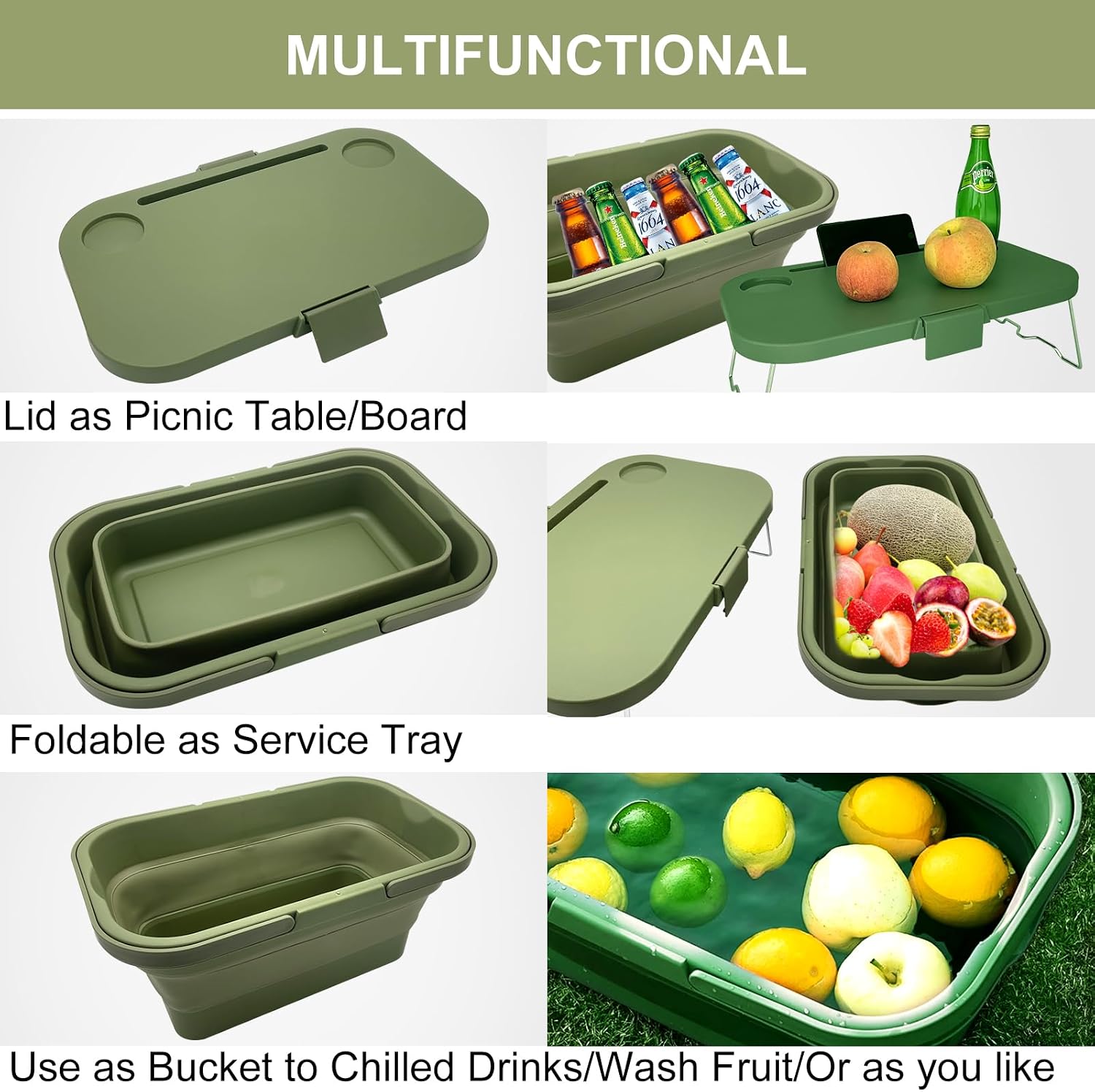 Foldable Picnic Basket Car Trunk Organiser Green | Large Capacity Camping Folding Basket with Table Can be used as Ice