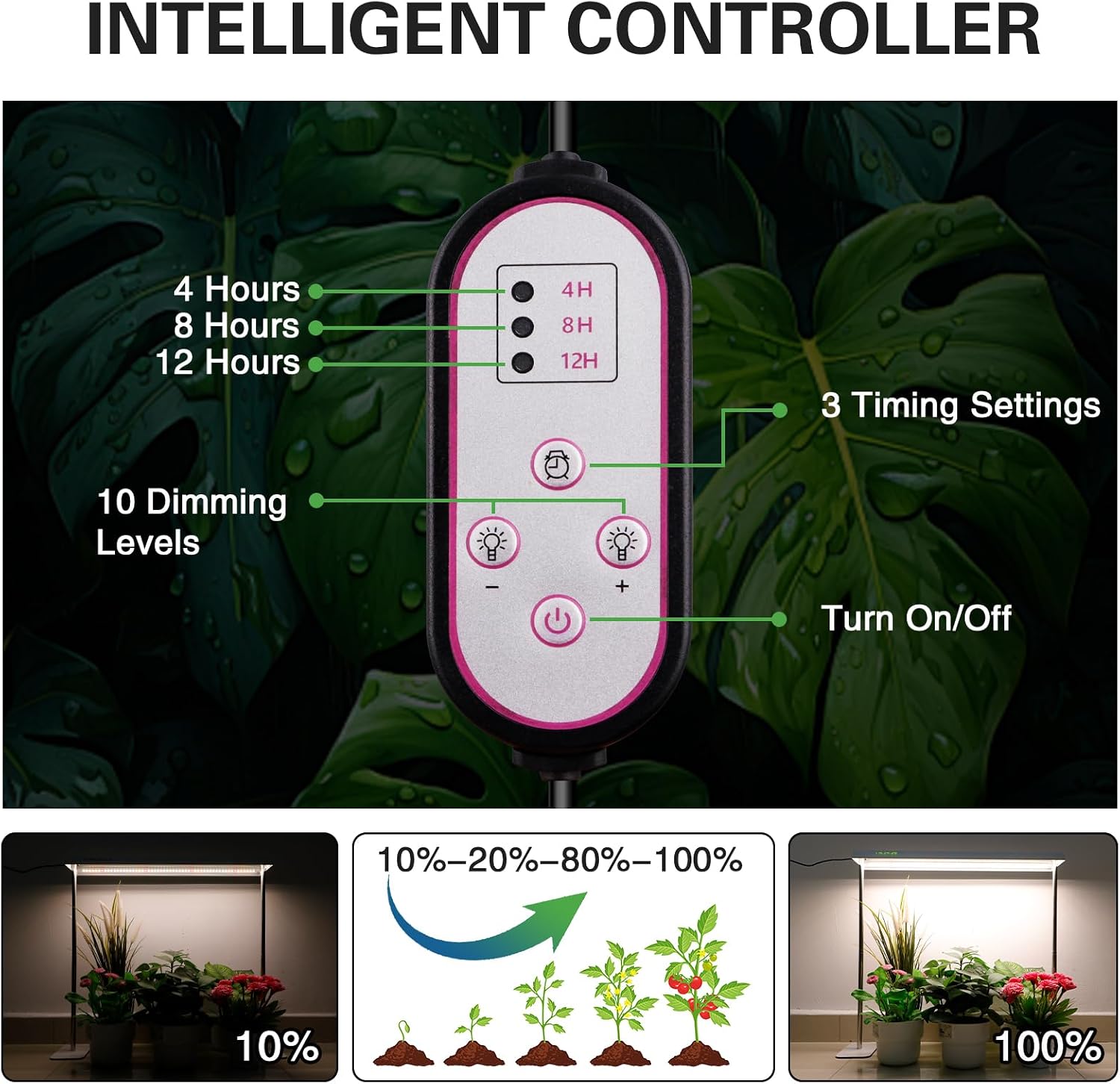LED Grow Lights for Seed Starting with Stand, 2ft 60W Full Spectrum Seedling Lights Grow Lights for Indoor Plants