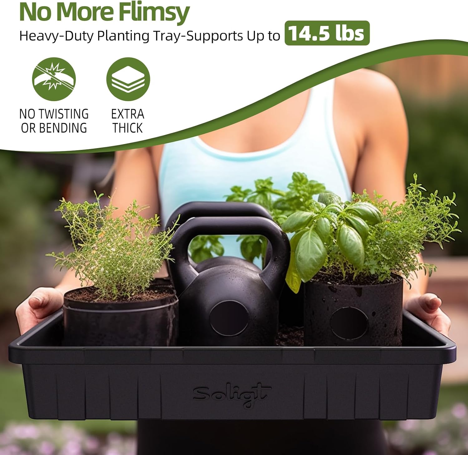 SOLIGT Extra Thick Heavy Duty 10 Pack Seed Starting Trays 14 * 10.8 * 2.3" | Microgreens Growing Trays Seedling Plant