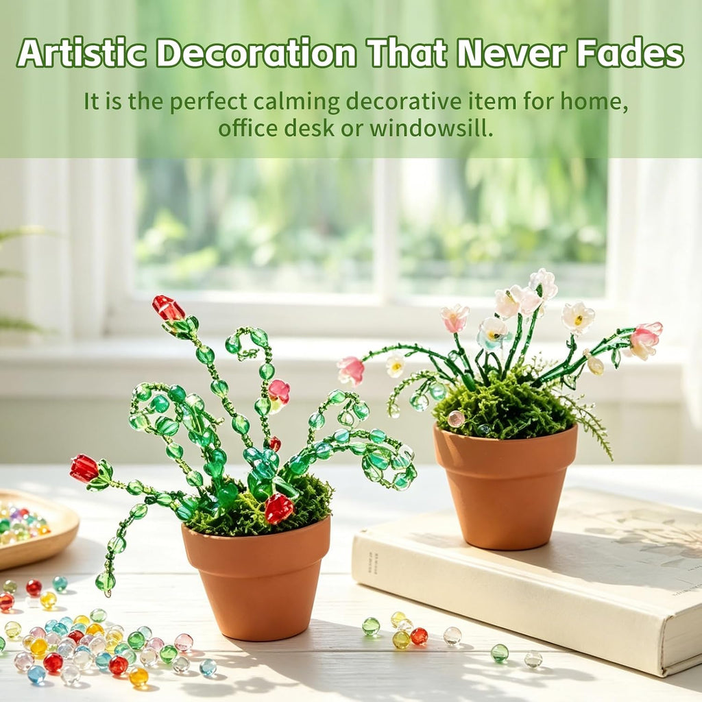 DREVIONARA 6384pcs Beaded Plants Kit Magnets for Fridge,Forever Plant Kit with Green Beads Leaf Glass Flowers for