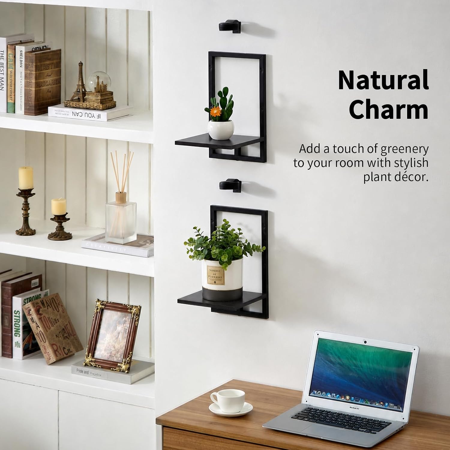 Wall Planters with Grow Lights, Set of 2 Indoor Hanging Shelves for Bedroom, Living Room, Bathroom, Kitchen, Entryway