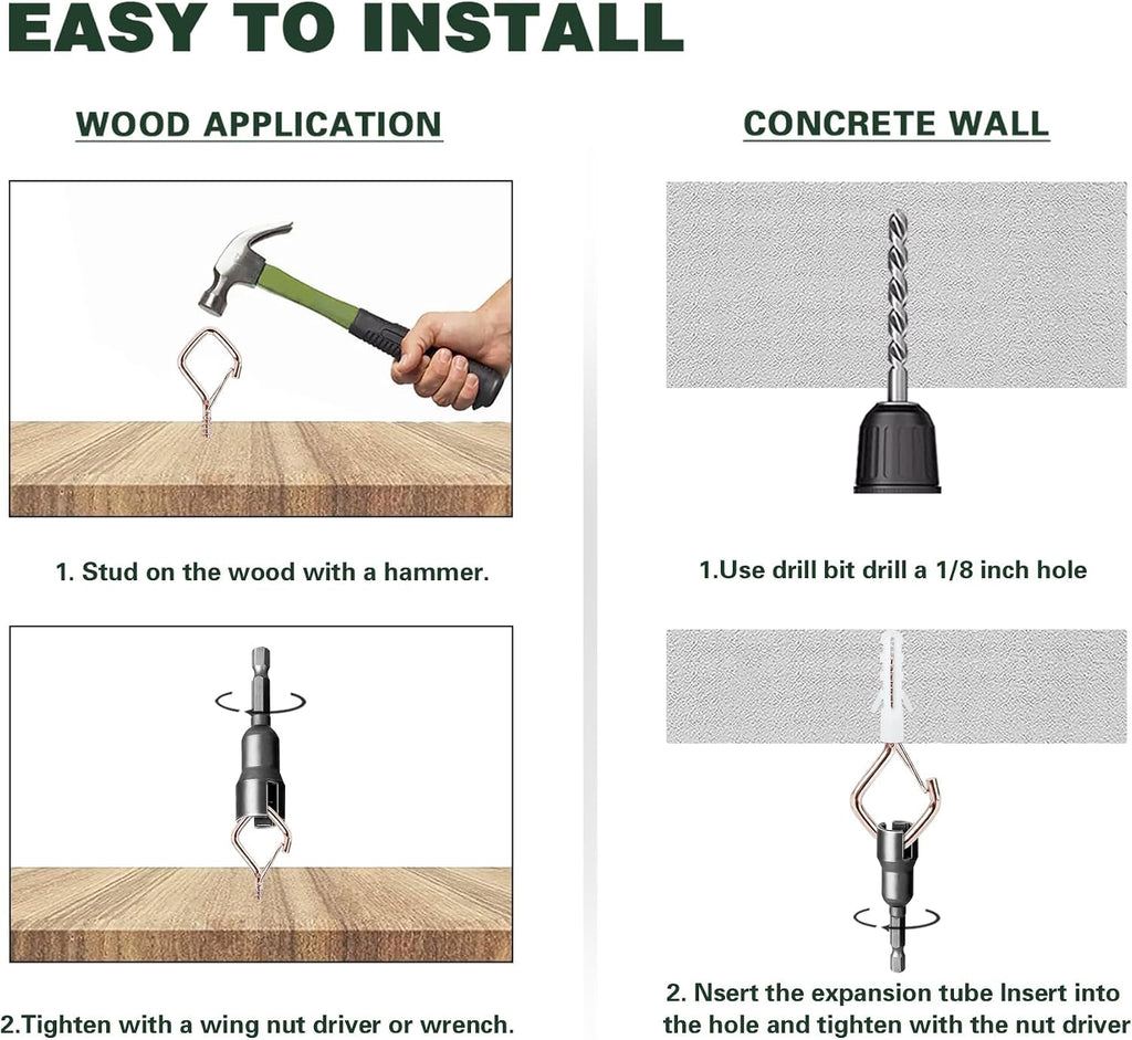 50 Pcs Outdoor Hooks for String Lights,Screw Hooks for Hanging Plants,Ceiling Hooks with Safety Buckle,Square Hanger