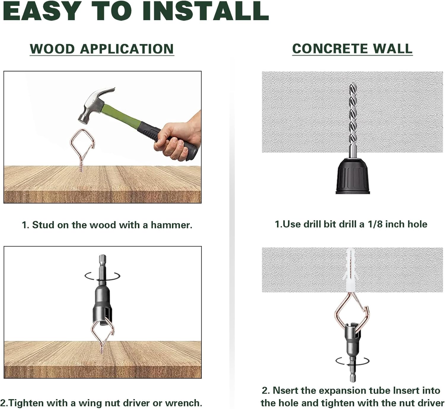 50 Pcs Outdoor Hooks for String Lights,Screw Hooks for Hanging Plants,Ceiling Hooks with Safety Buckle,Square Hanger