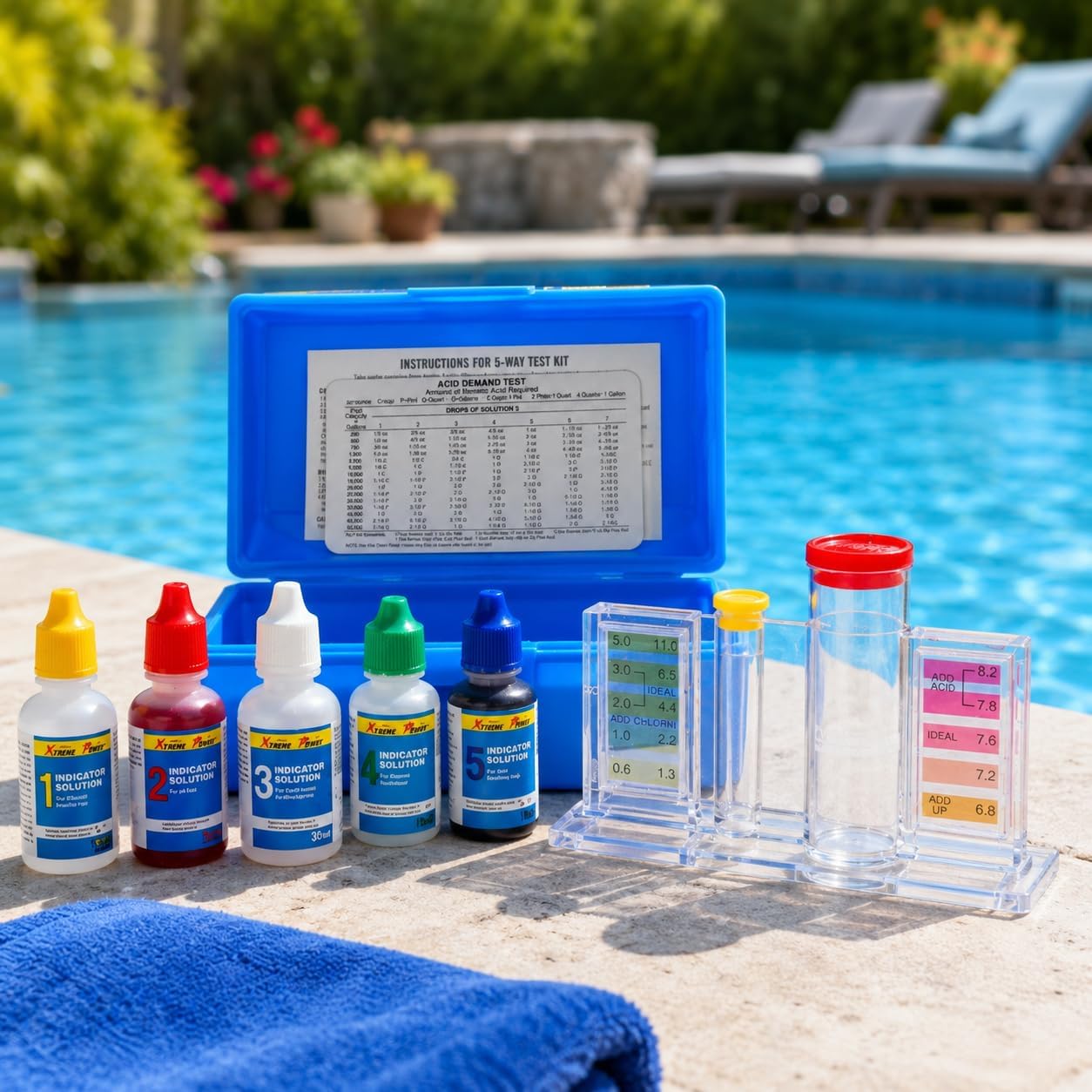 XtremepowerUS 5-Way Swimming Pool Test Kit pH, Chlorine, Bromine, Alkalinity Chemistry Testing with Case Spa, Inground