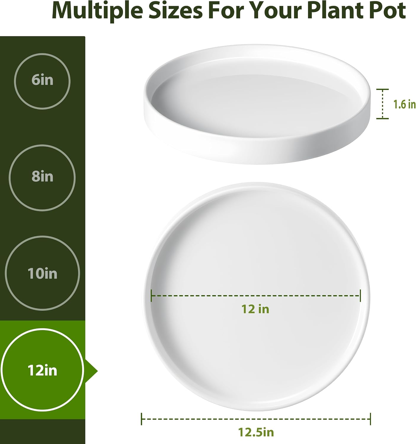Ceramic Plant Saucer 12.5 Inch 1 Pack White, Fits Pot Base Under 12 Inch | Sturdy, Leak-Proof, Indoor Outdoor Planter