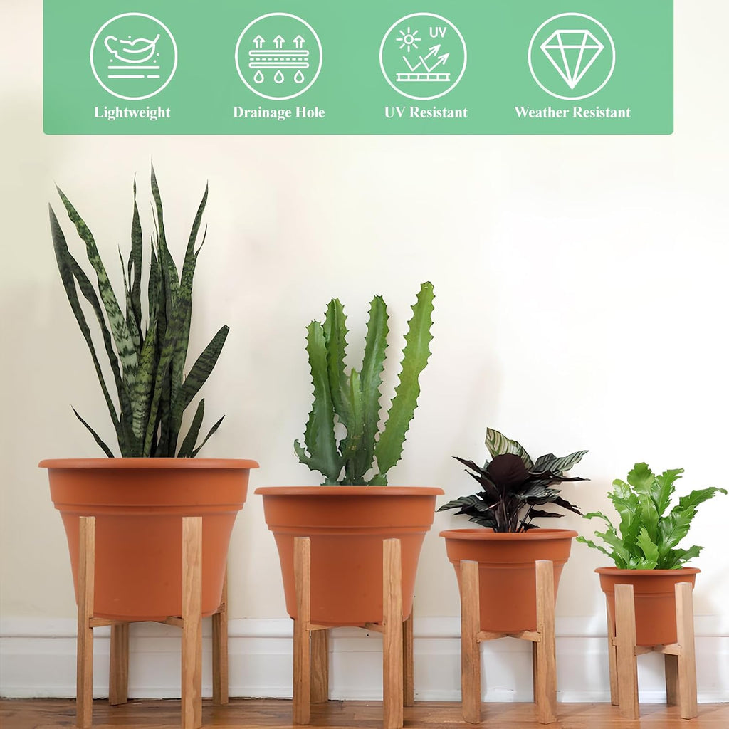 Pottiffe 16 inch Plastic-Flower-Pot-for-Indoor-Plants, 4 Pack Large Outdoor Planter Pot with Drainage Holes & Saucers
