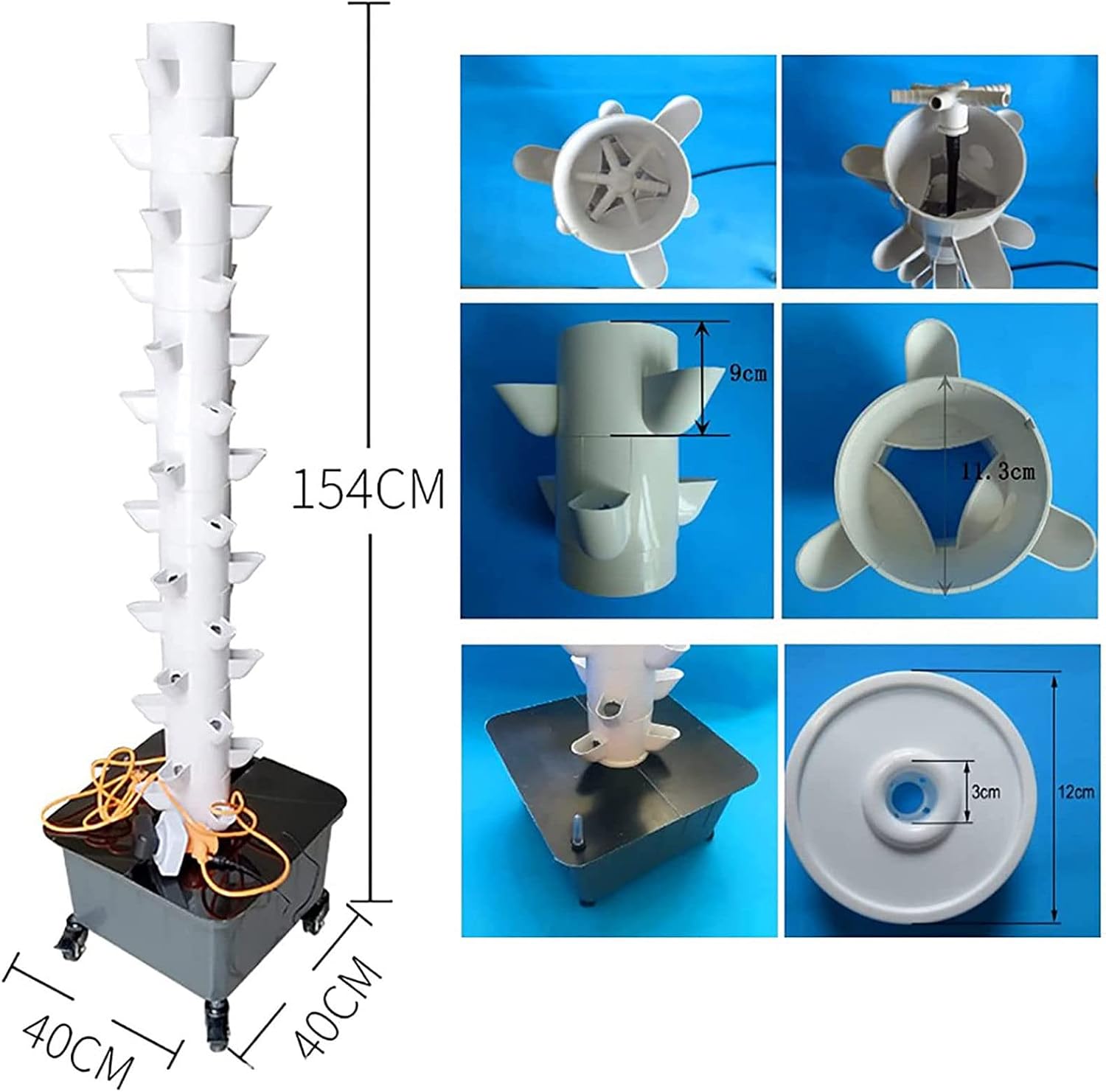 Hydroponic Grow Kit, Hydroponics Vertical Growing System, 15 Floors 45 Holes Aquaponics Growing System Kit, Aeroponic