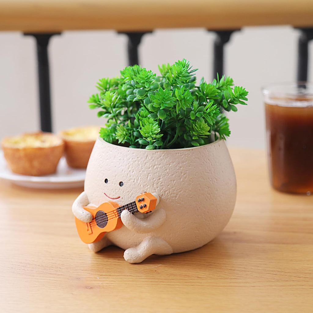 NINIPAPA Smiley Face Plant Pot Cute Guitar Planter with Drainage Holes Funny Small Flower Pots for Indoor Succulent