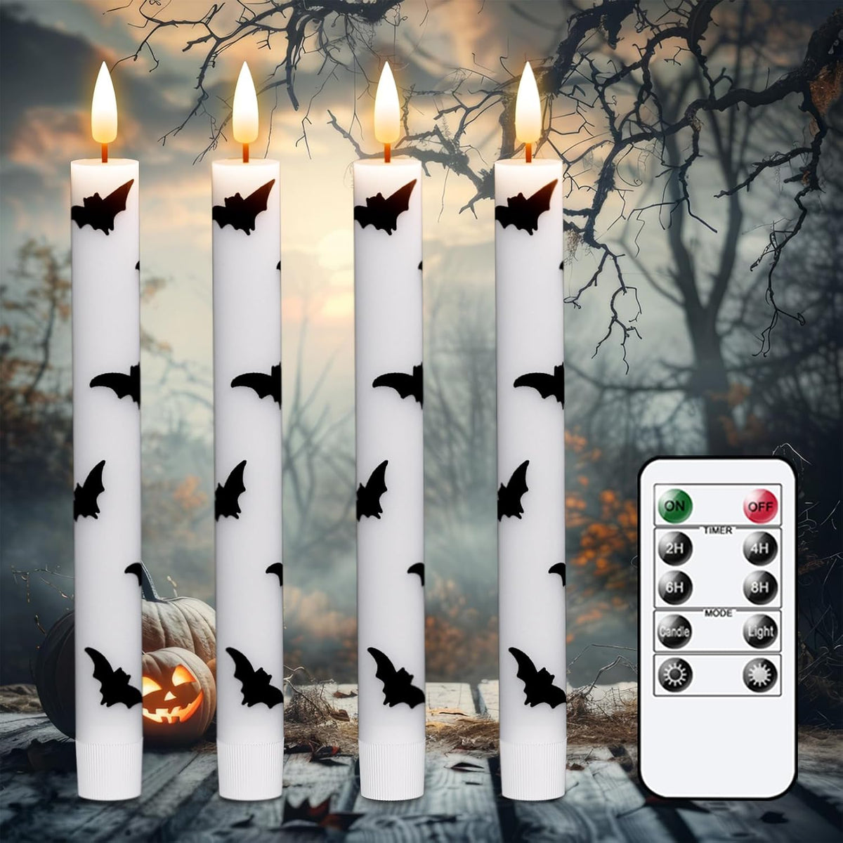 Eldnacele Bats Halloween Decal Flameless Taper Candles with Remote Timer