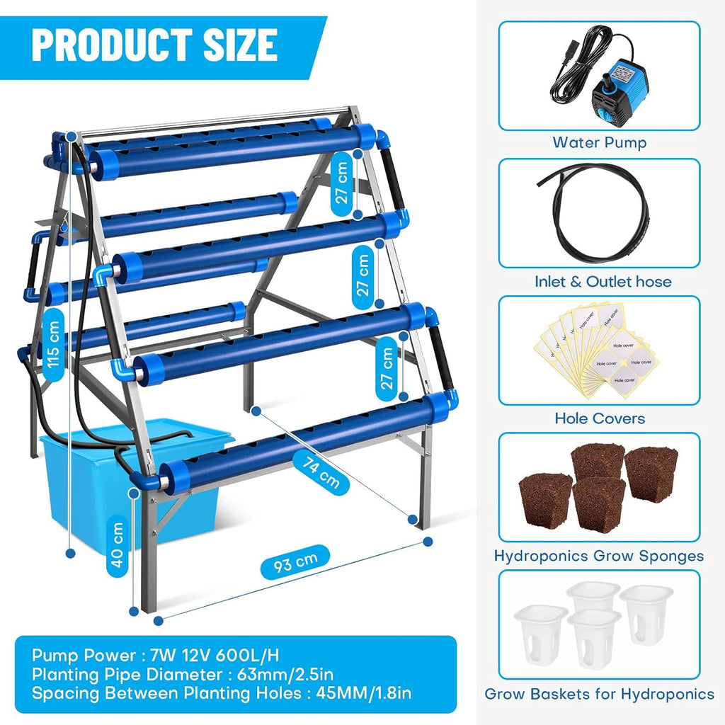 GENORTH A-Type Hydroponics Growing System Kit for Vegetables,Fruits and Herbs,72 Plant Sites and Food-Grade PVC-U