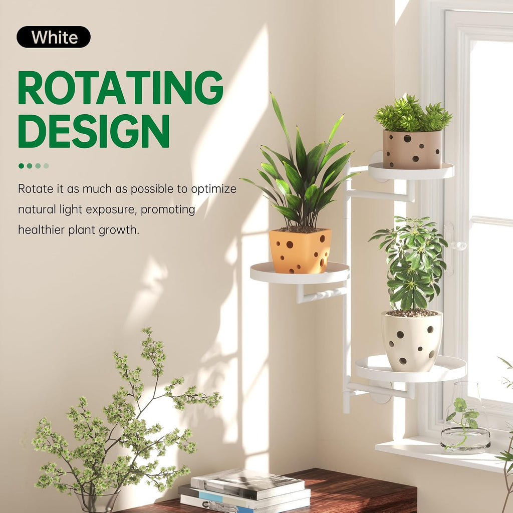 Rotating Window Wall Plant Shelves Stand Holder, 3 Tiered White Metal Floating Plant Shelf Hanger Indoor , Window Sill