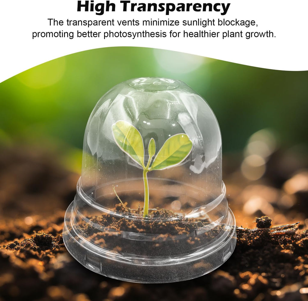 RooTrimmer Humidity Domes for 4 Inch Pots, 100 Pack Transparent Plant Dome Covers with Ventilation, Clear Nursery Pot