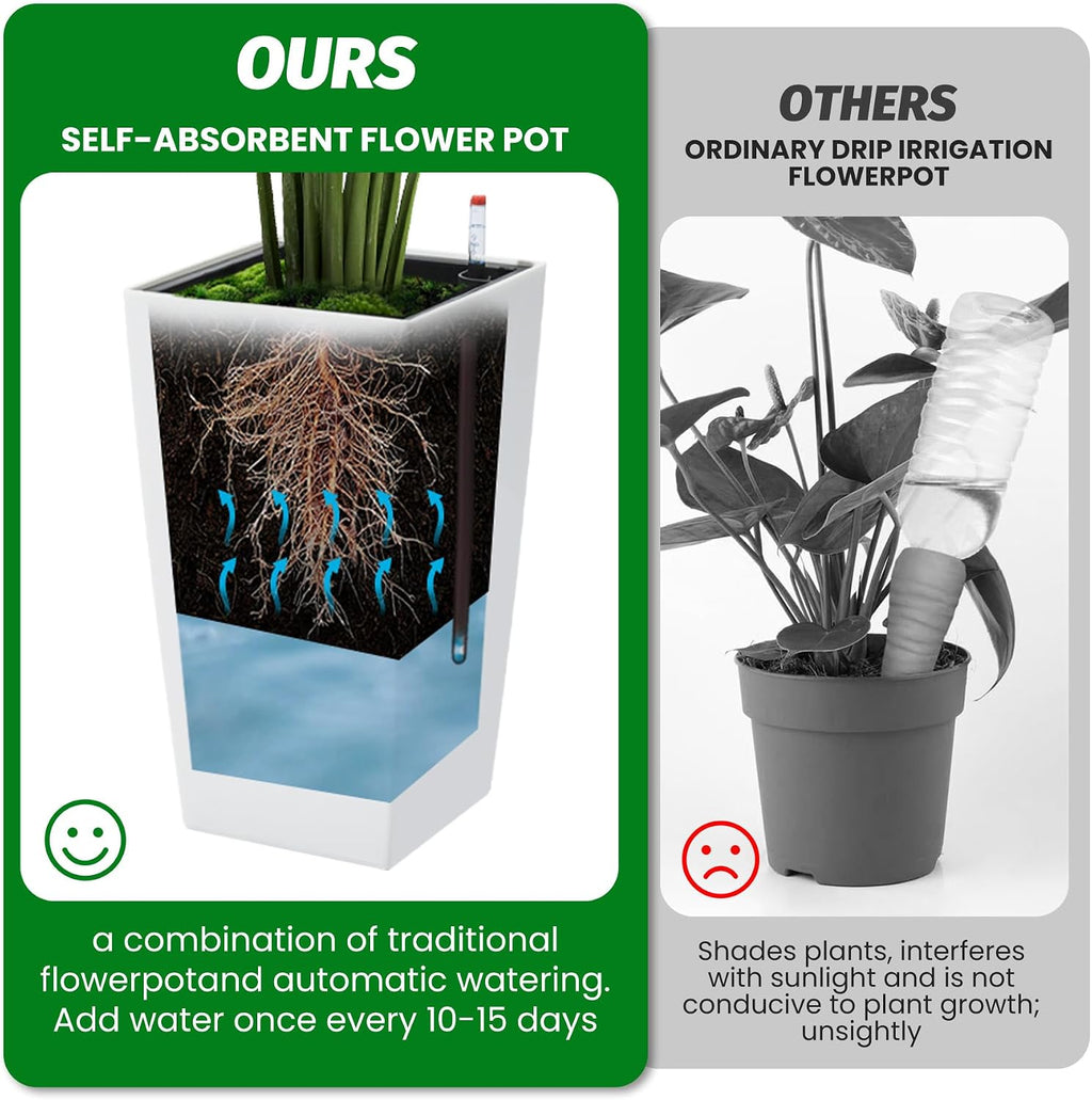 Garvee 16" Tall Planters Set of 2, Outdoor＆Indoor Planter Pots, White | High Front Porch Planter Pots with Drainage