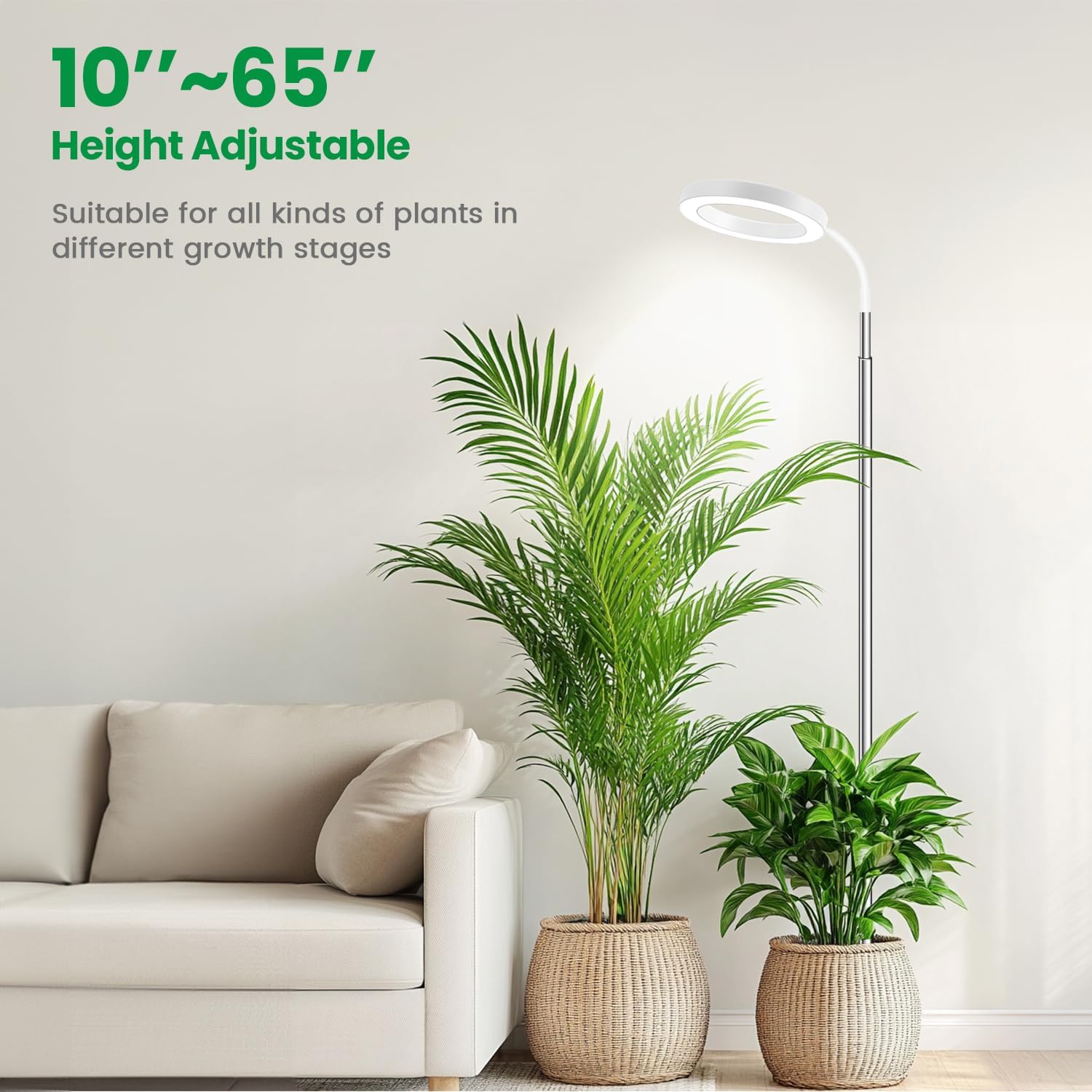 Halo Grow Light, Full Spectrum with Gooseneck, 3 Pack | 6000K Plant Light,3 Colors Modes,5 Dimmable Levels,6/12/16H