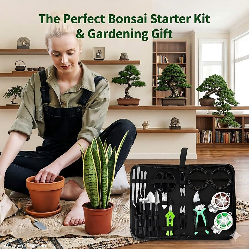 Bonsai Tools Set, 20-Piece Bonsai Tools Set with Waterproof Repotting Mat, Pruning Shears, Scissors & Training Wire