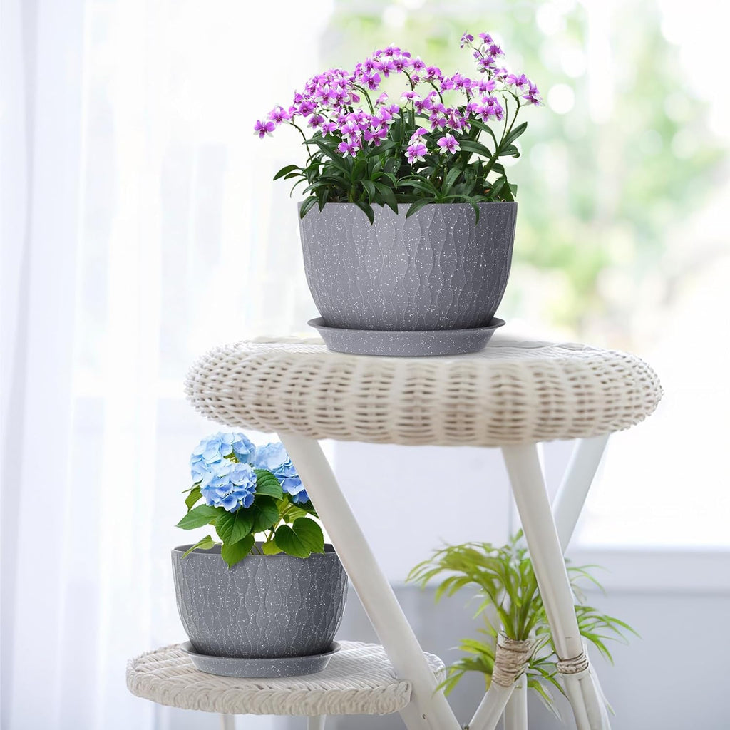 Meowell Large Flower Pots 12/10/9 inch, 3 Set Big Plant Pots for Outdoor Indoor Plants with Water Ripples, Wide Plastic