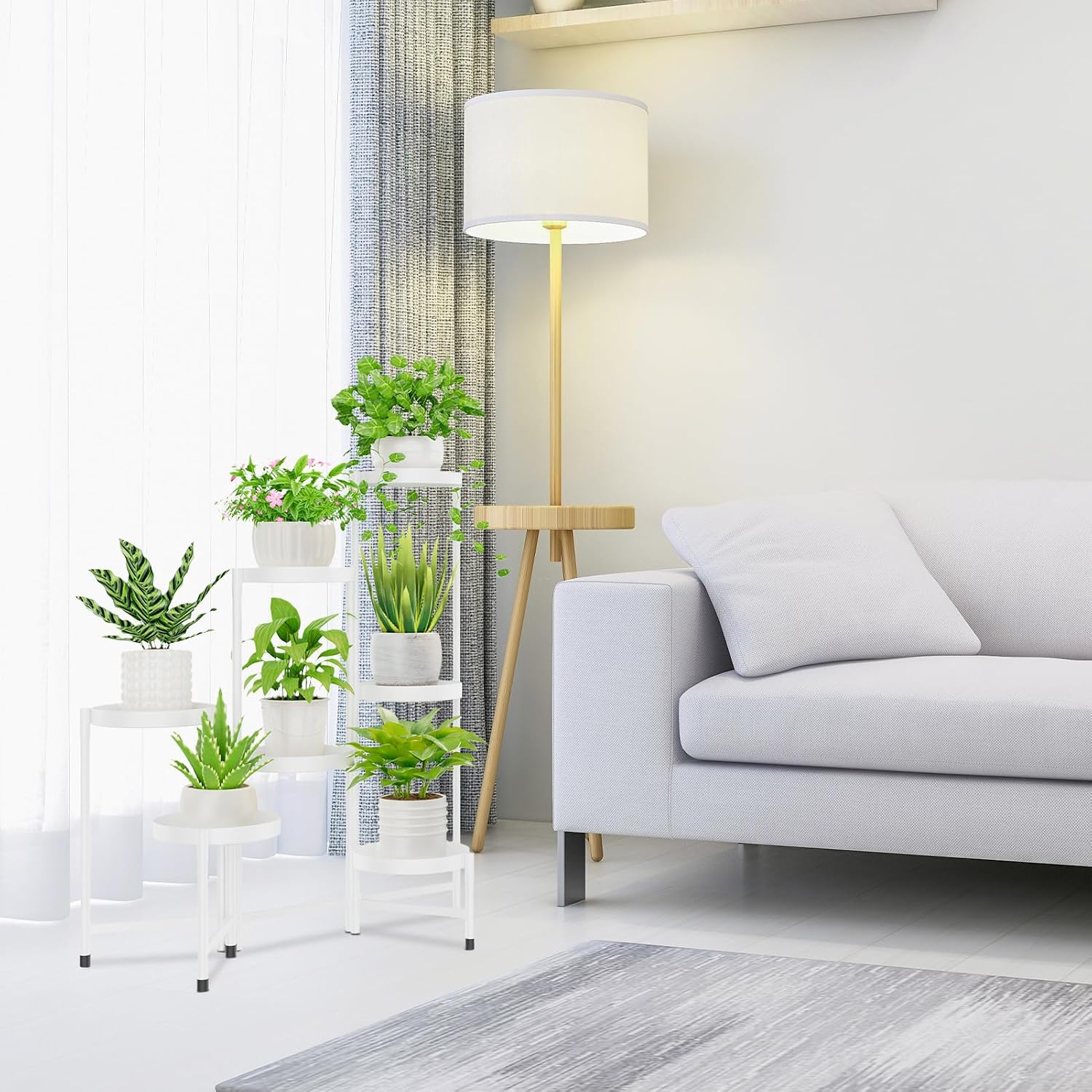 iDavosic.ly Plant Stand Indoor Outdoor, 7 Tier Metal Corner Shelf, White | Tiered Flower Display Holder, Folding Multi