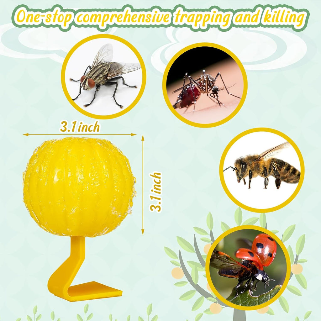 Qualirey 10 Set Sticky Fruit Fly Trap Balls Yellow Adhesive Fungus Gnat Sticky Balls for Plants Fly Catching Sticky