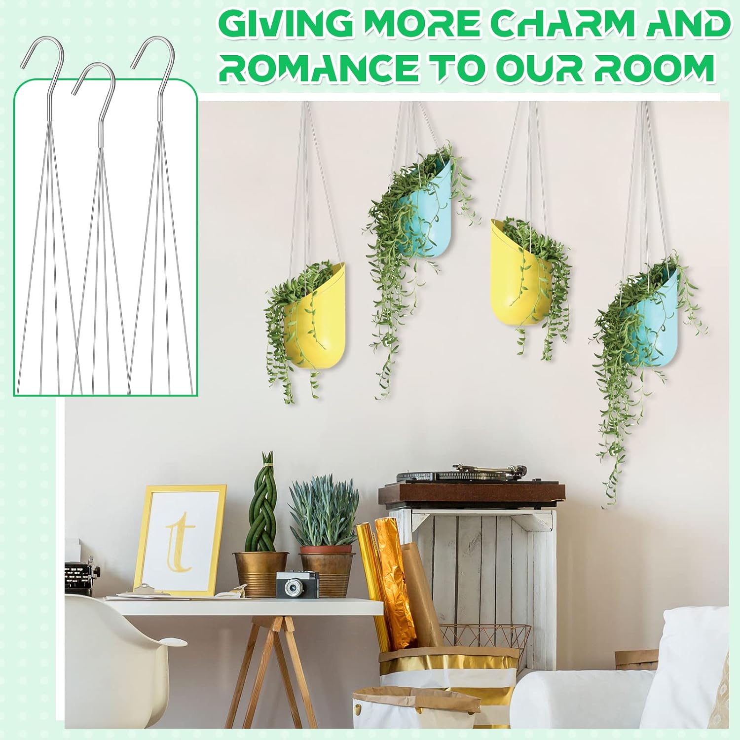 Mixweer 12 Pcs 24 Inch Wire Plant Hangers for Hanging Baskets 4 Strand Hanging Basket Wire Hangers Hook Flower Pot