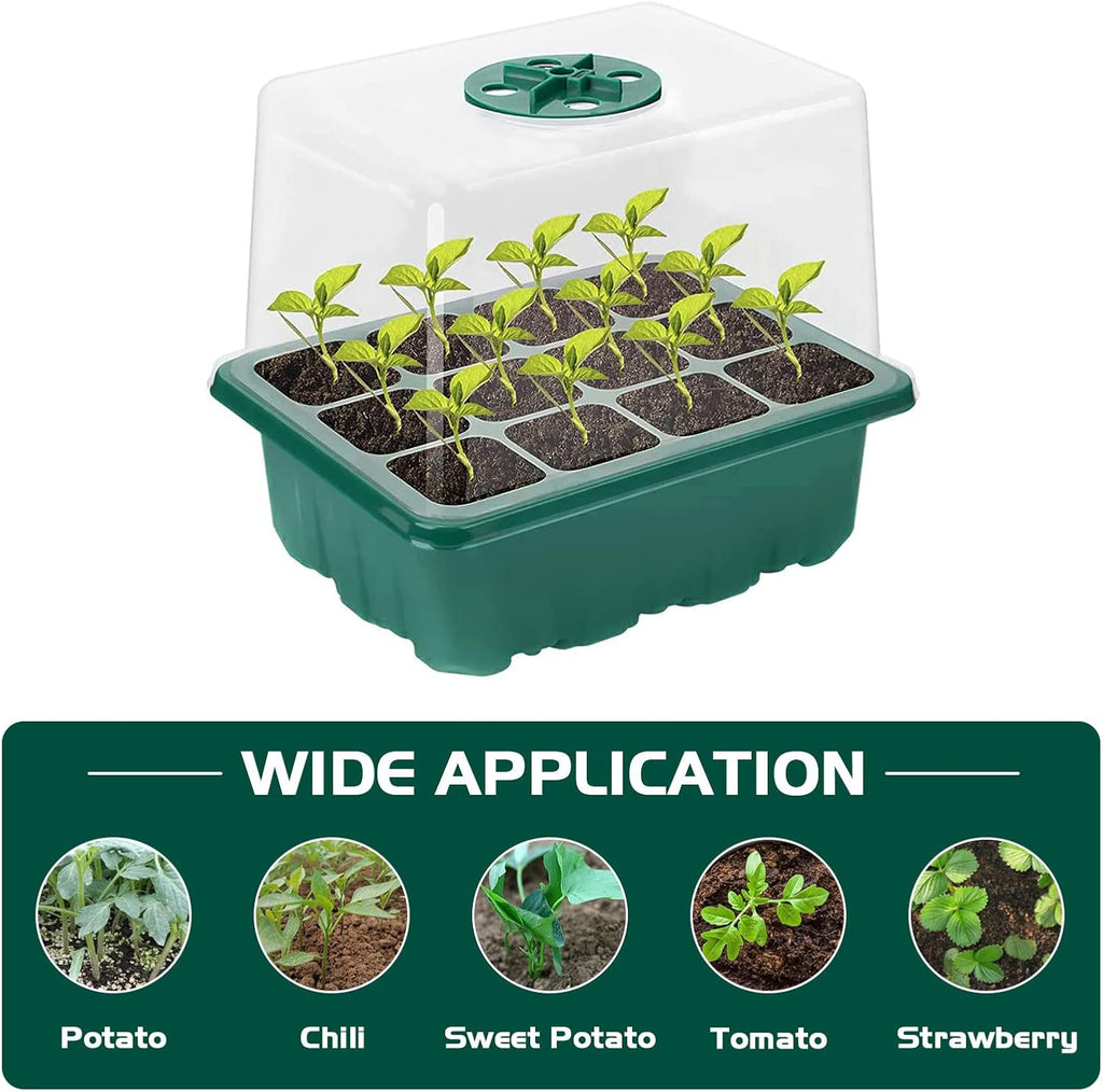 Seed Starter Tray Kit with Grow Light, 5 Pack Plant Seed Tray Kit with Humidity Domes and 3.9" Height Covers, Indoor
