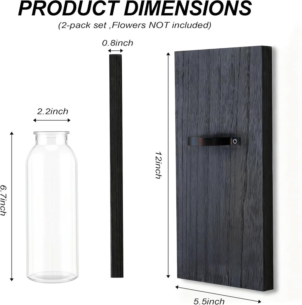 Heiple 2 Pack Wall Planters for Indoor Plants, Wood Glass Decor for Bathroom, Bedroom Living Room, Modern Farmhouse