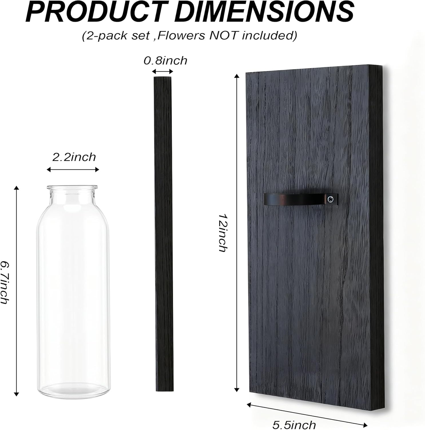 Heiple 2 Pack Wall Planters for Indoor Plants, Wood Glass Decor for Bathroom, Bedroom Living Room, Modern Farmhouse