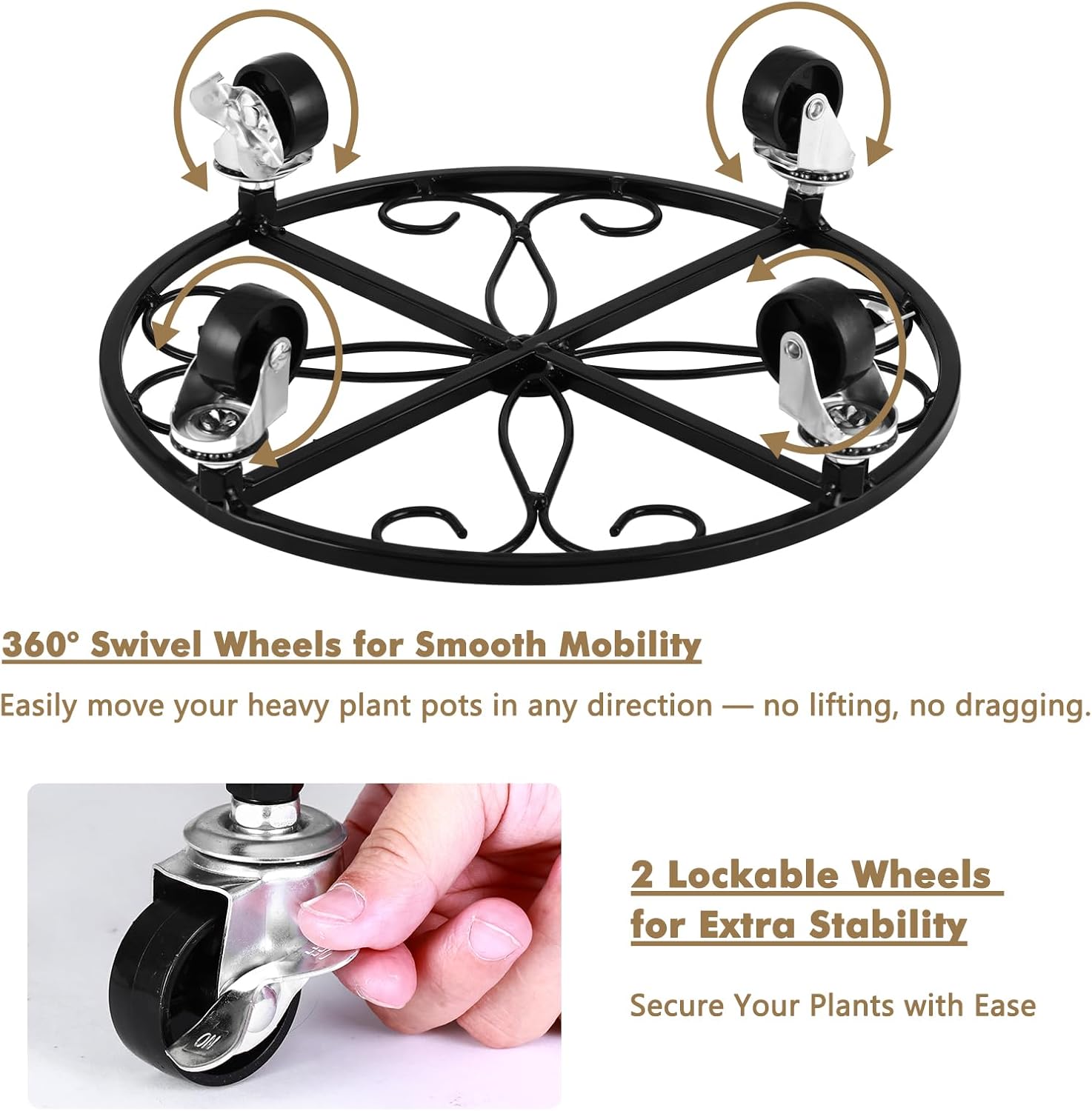 4 Pack Plant Caddy with Wheels 13.5 Inch Rolling Plant Stand for Large Plants Heavy Duty Plant Rollers Metal Plant