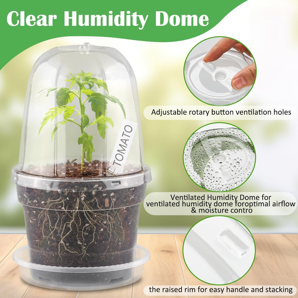 BTPLASTIK 6 Inch Clear Nursery Pots with Humidity Domes 15 Pack, Transparent Plastic Plant Pot with Drainage Holes and