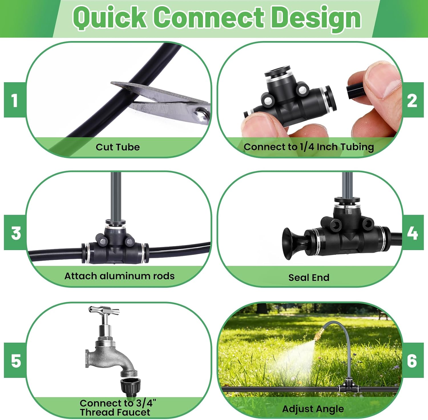 49.2Ft 1/4" Drip Irrigation System 360° Watering Misting System | Garden Bendable Watering Atomizing System with 12