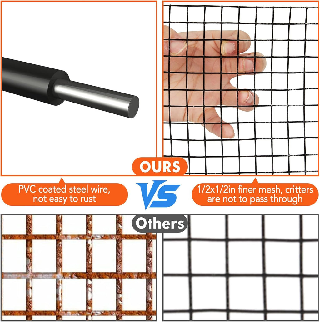 6in x 50ft Solar Panel Bird Guard & Critter Guard Mesh Kit, PVC Coated Wire Mesh Bird Wire with 60 Clips, 100 Cable