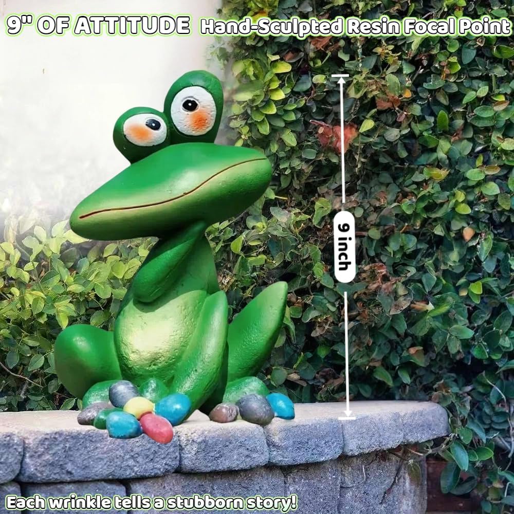 Large Outdoor Sitting Frog Statue - 9" Cute Garden Decor for Yard, Resin Animal Sculpture for Patio & Backyard