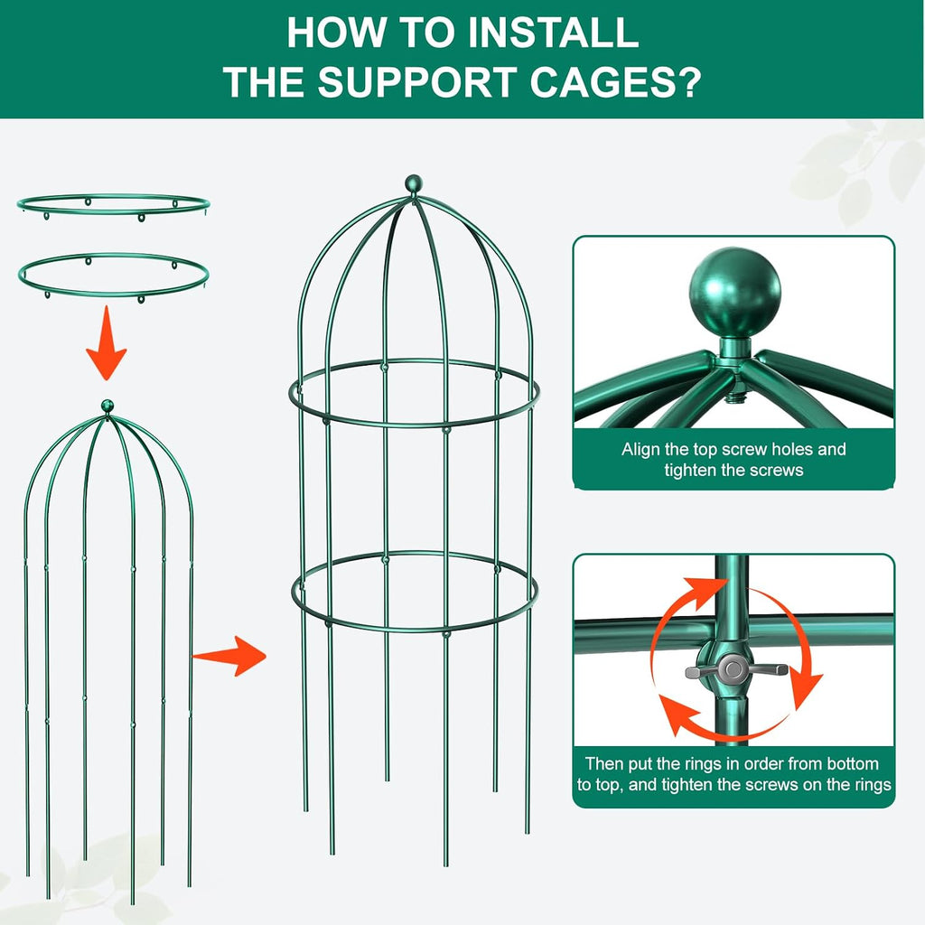 3 Pack Peony Cage, 17.7" x 47.2" Metal Plant Support Garden Trellis | Rustproof Tomato Cages Flowers Potted Obelisk