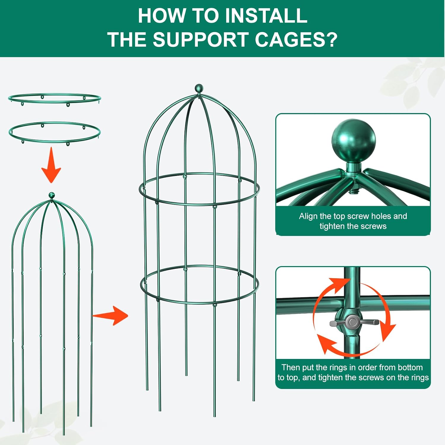 3 Pack Peony Cage, 17.7" x 47.2" Metal Plant Support Garden Trellis | Rustproof Tomato Cages Flowers Potted Obelisk