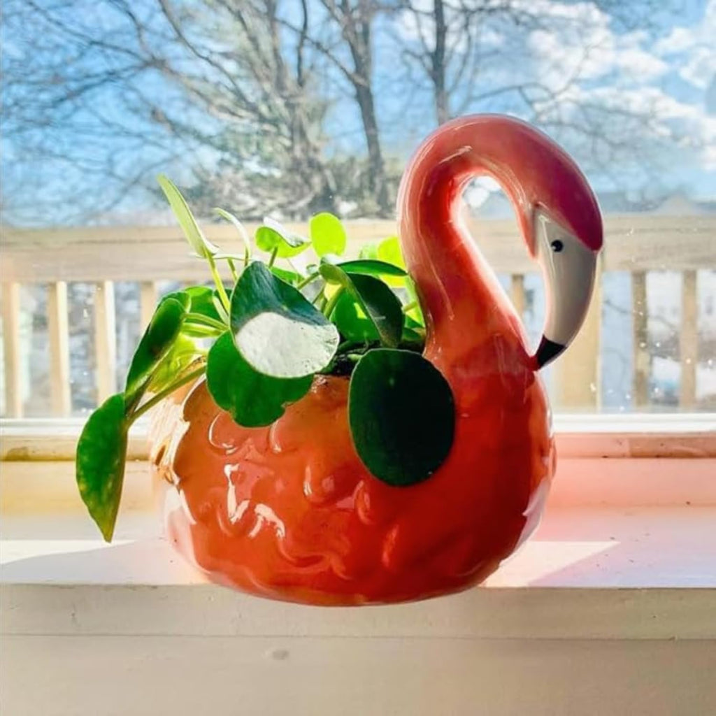 Streamline Imagined Cute Flamingo Planter Pot, Drainage Hole