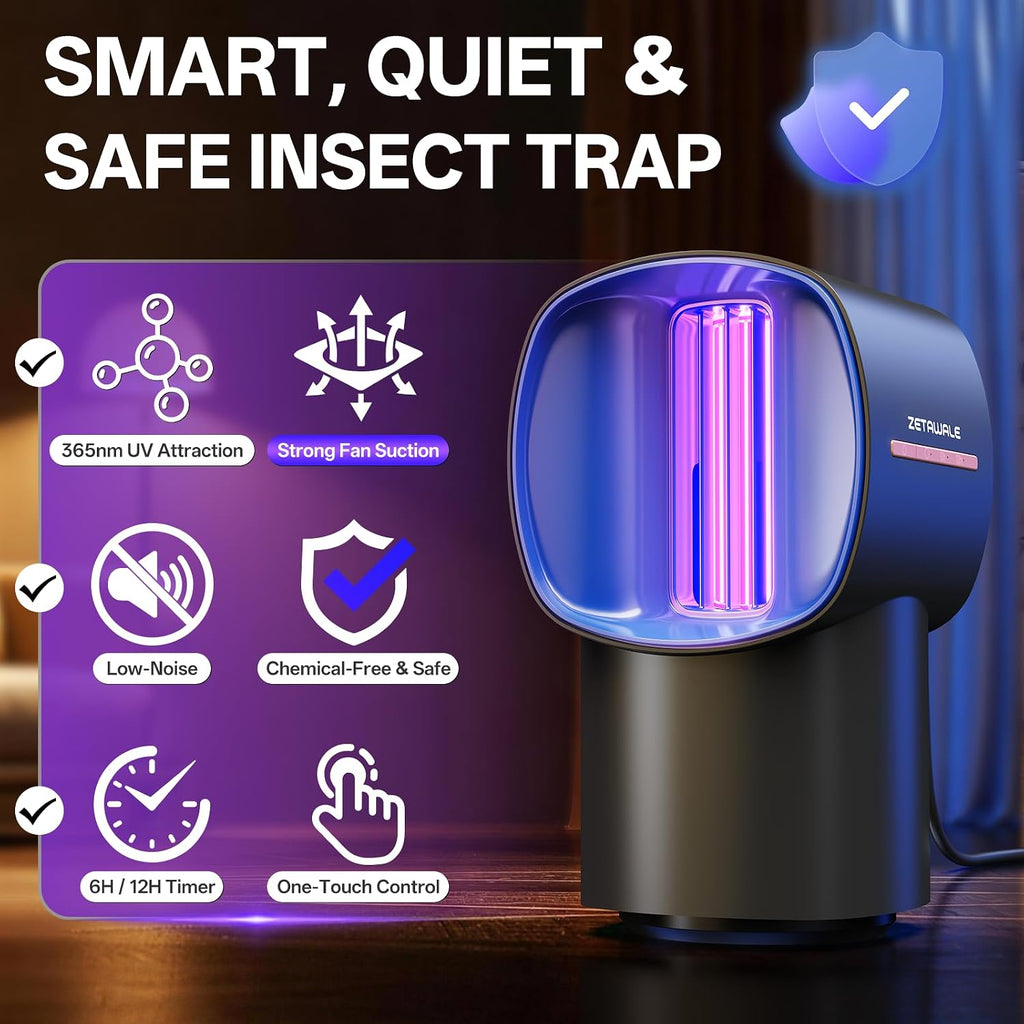 Fruit Fly Traps for Indoors, Gnat and Insects Catcher for House with UV Light, Heat Lure, Fan Suction, Ideal for
