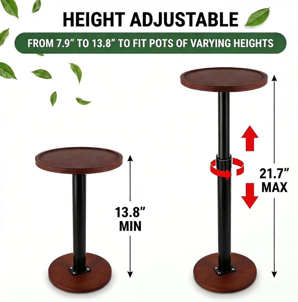 LUTTY 2 Pack Plant Risers for Inside Pots, Wooden 13.8-21.7" Adjustable Height Plant Riser
