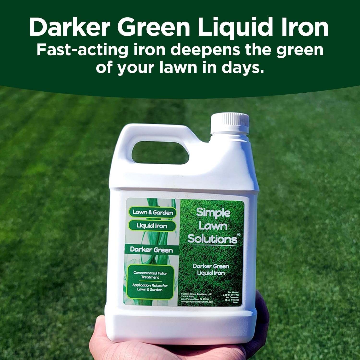 Simple Lawn Solutions - Liquid Iron Fertilizer Darker Green - Chelated Micronutrients - Concentrated Green Booster for