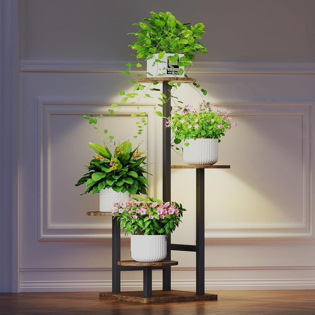 Plant Stand Indoor with Grow Light,4-Tiered Tall Plant Stand Indoor, Metal Plant Shelf with Adjustable Light, Ideal for