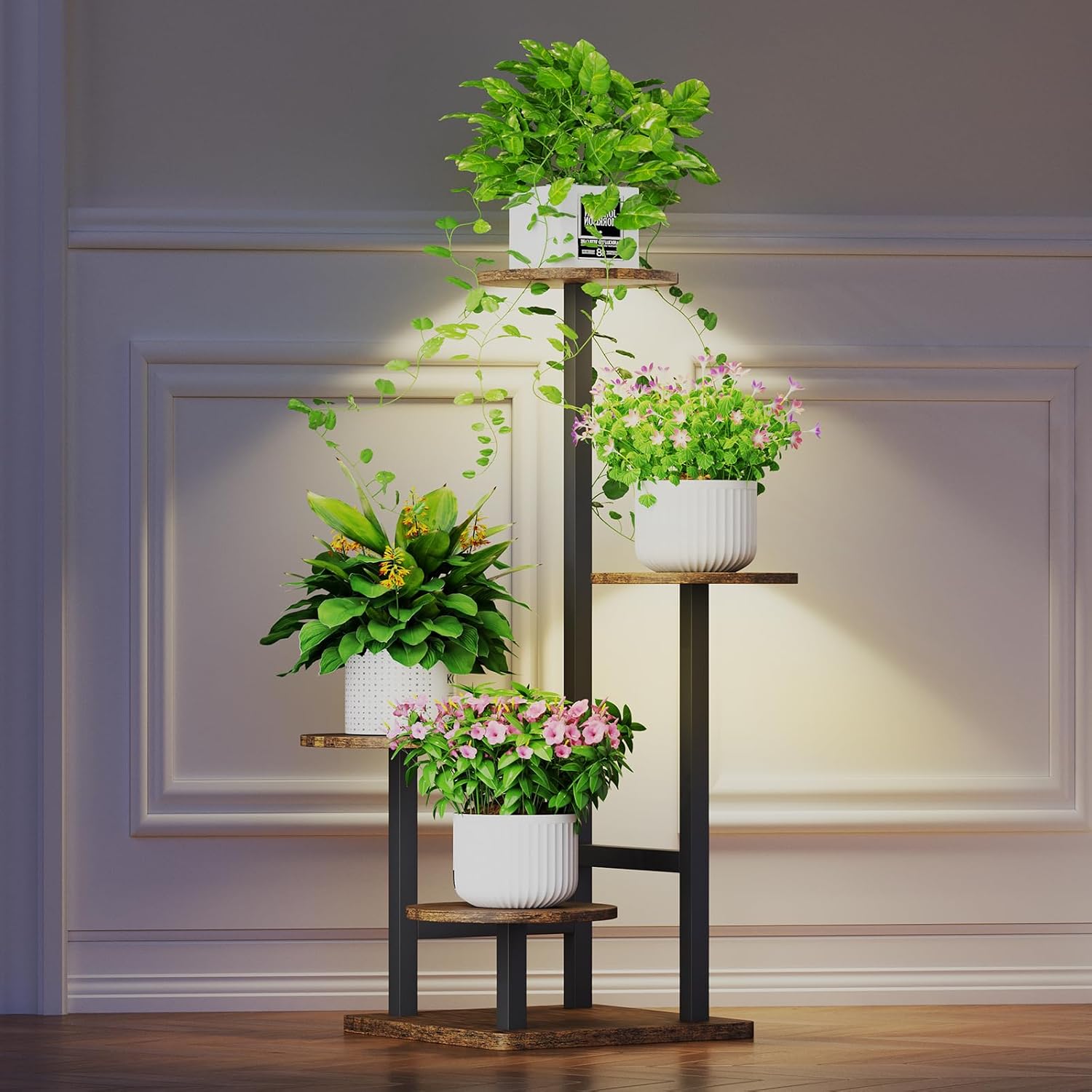 Plant Stand Indoor with Grow Light,4-Tiered Tall Plant Stand Indoor, Metal Plant Shelf with Adjustable Light, Ideal for