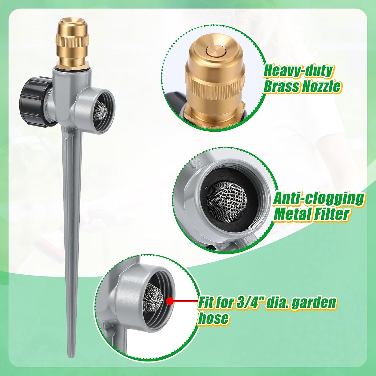 Acostop 4pcs 360° Spray Sturdy Metal Sprinklers for Yard Lawn Medium Garden | Adjustable Brass Nozzle Water Sprinkler