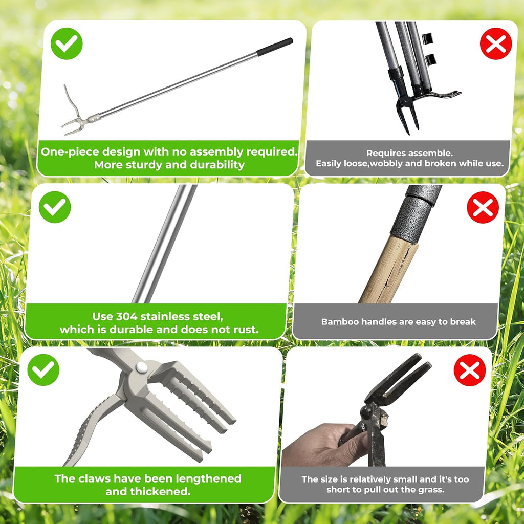 One-Piece Stand Up Weed Puller Tool with Long Handle, 47" Assembleless Stainless Steel Garden Weeder Dandelion Root