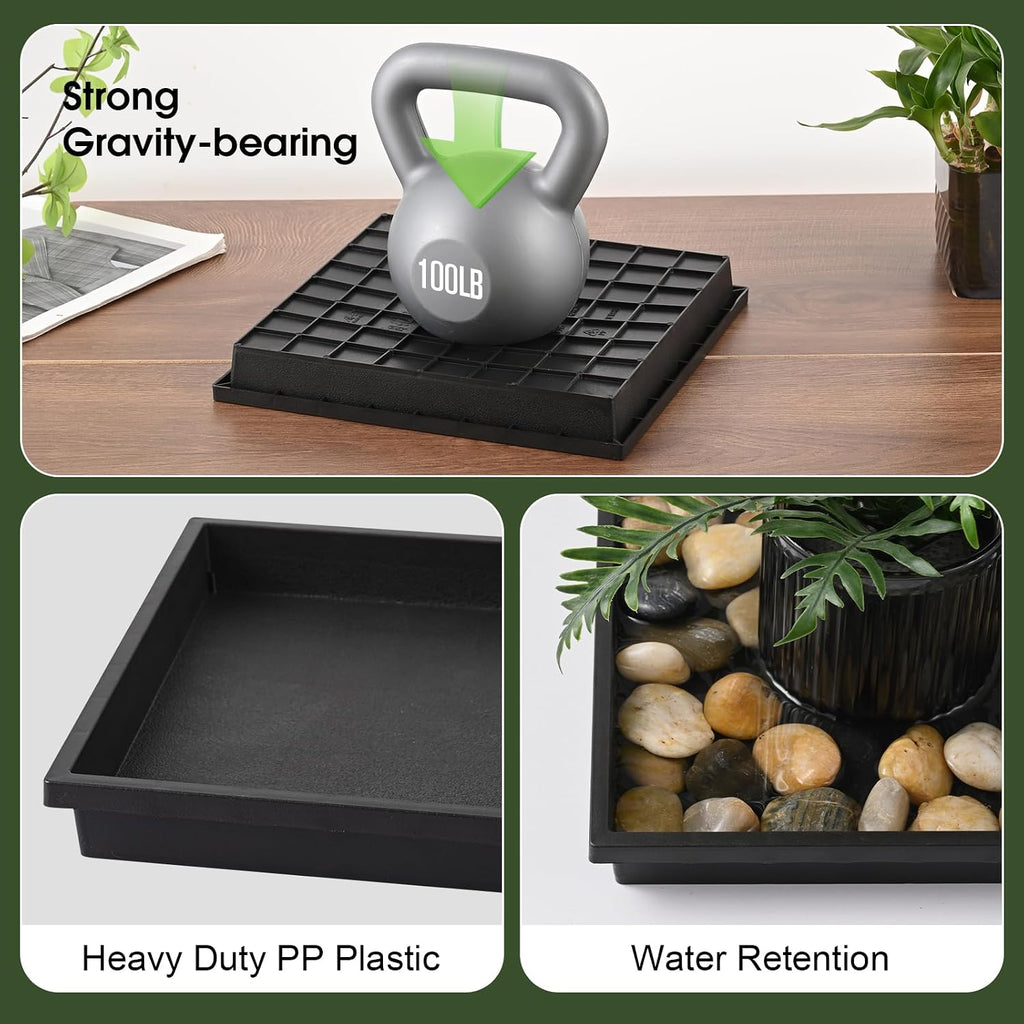 NATSUKY Square Plant Saucer 14 Inch 2 Pack Tray Plastic Pot for Outdoor | Indoors Flower 8 10 12 14 16 Inch Heavy Duty
