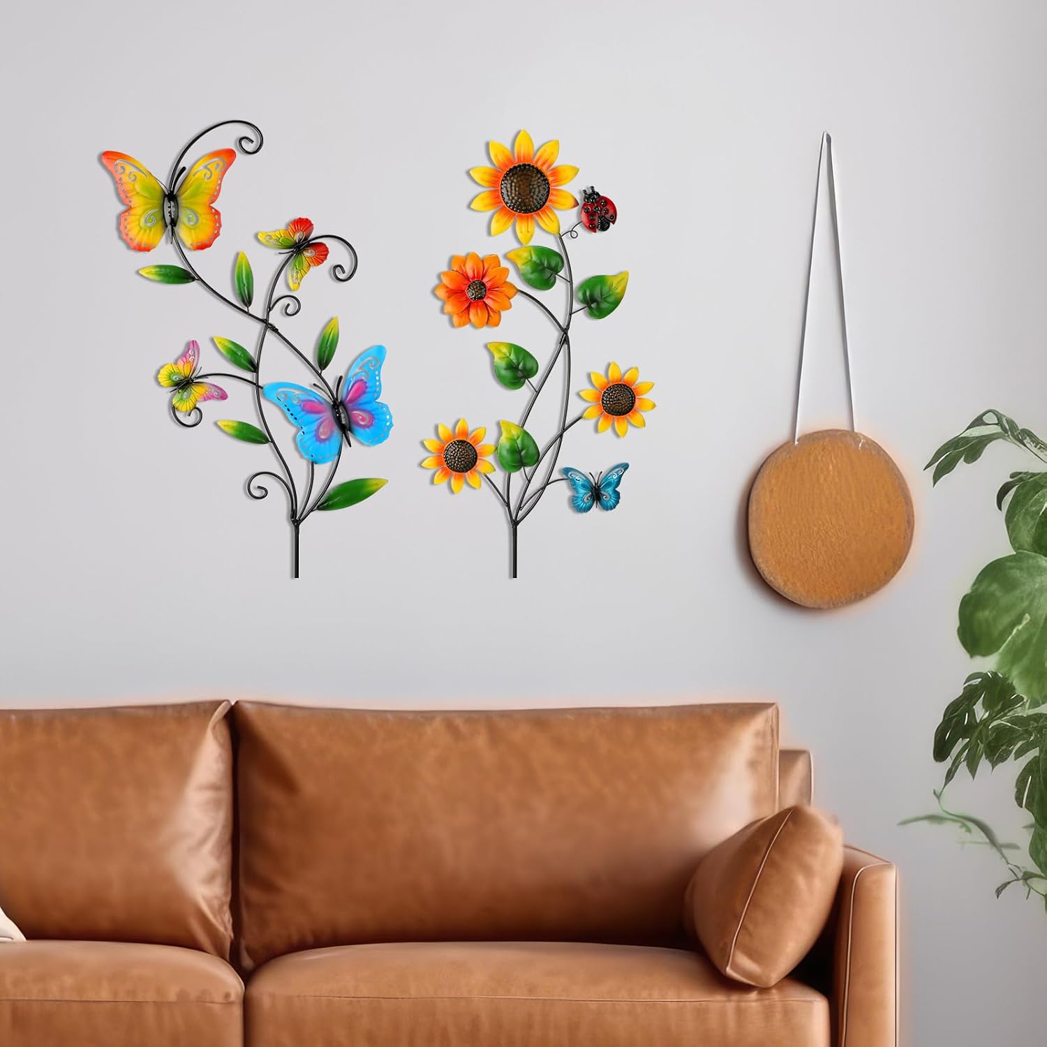 4 Pcs Butterfly Metal Garden Stakes Hummingbird Sunflower Dragonfly Flowers Garden Stake Decor Metal Wall Decor Trellis
