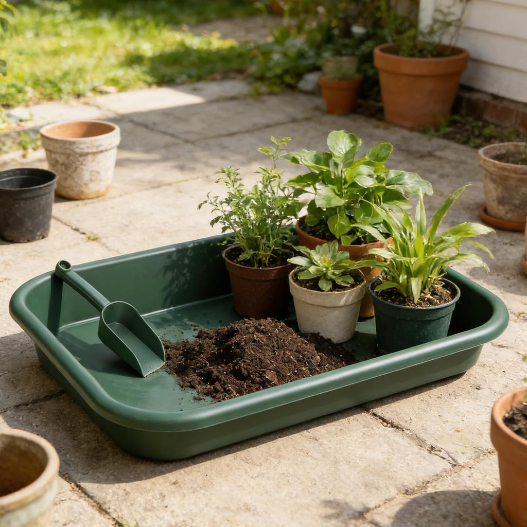 Rainmae 2 Set Garden Tidy Trays with Shovels, Large Potting Tray for Seeding, Mixing Soil and Repotting, One-Piece