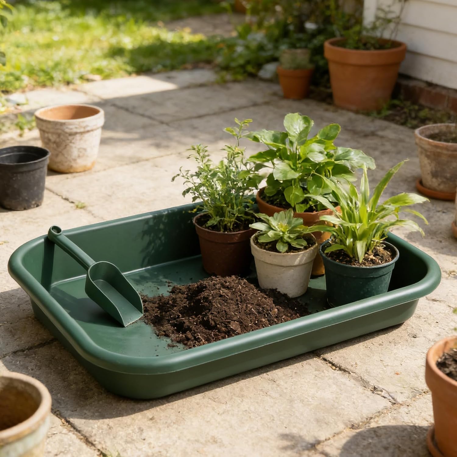Rainmae 2 Set Garden Tidy Trays with Shovels, Large Potting Tray for Seeding, Mixing Soil and Repotting, One-Piece
