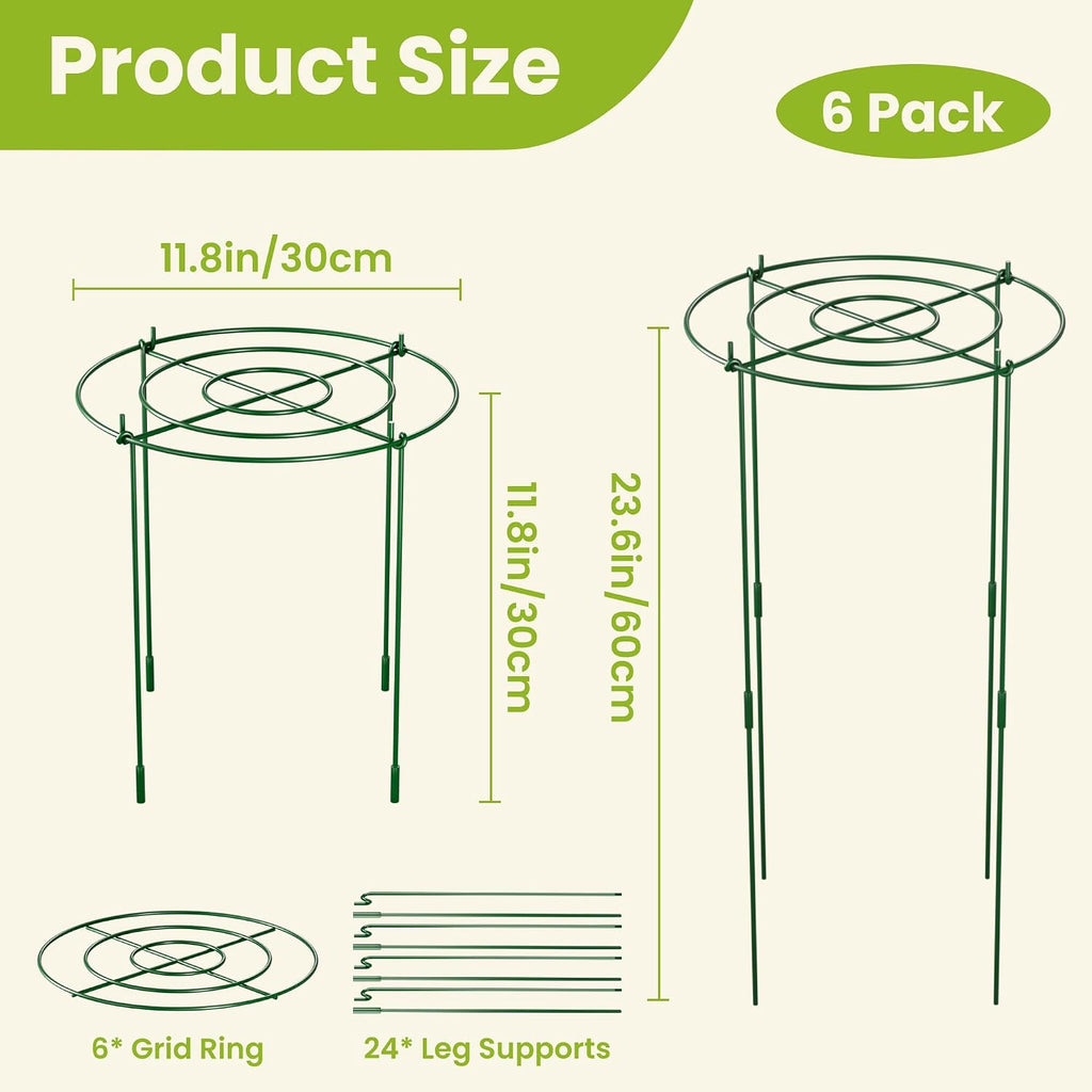 6 Pack Peony Cages and Supports, 12" x 24" Tall Peonies Support Cage | Heavy Duty Metal Peony Stakes and Supports for